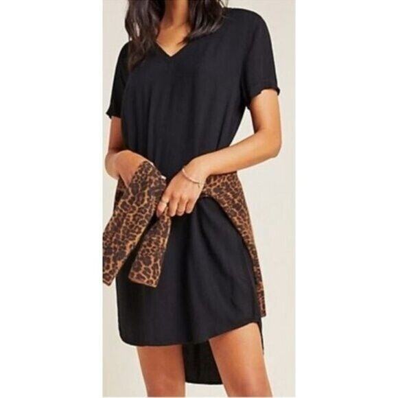 Anthropologie Cloth & Stone Black Short Sleeve V-Neck Mini Dress Size Small - Picture 1 of 6